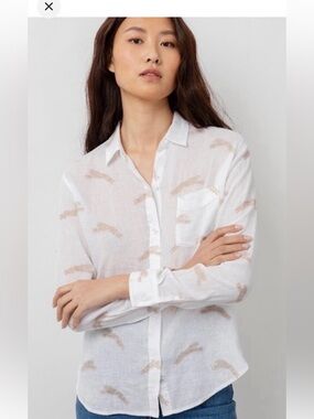 Rails  White Linen Button-Down Shirt with Golden Cheetah Motif